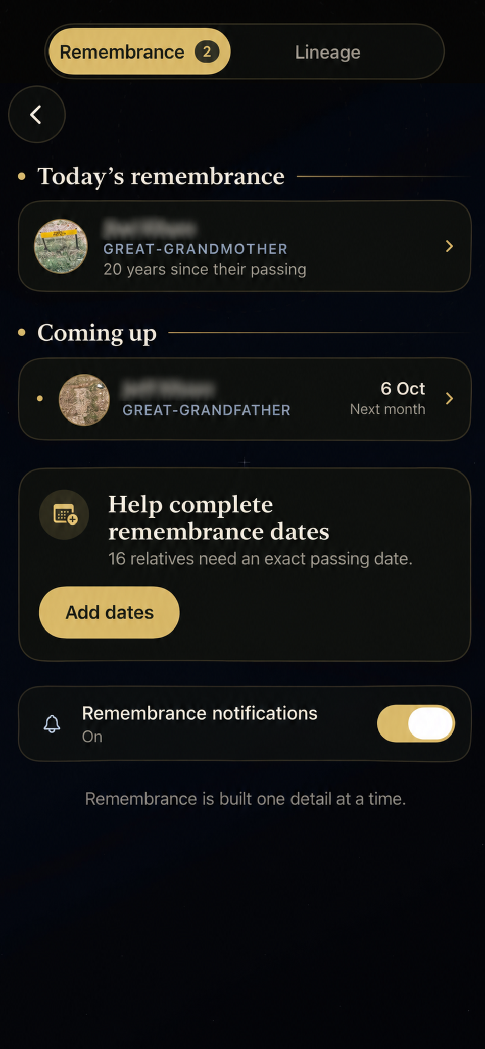 Remembrance: today’s remembrance, upcoming dates and remembrance notifications